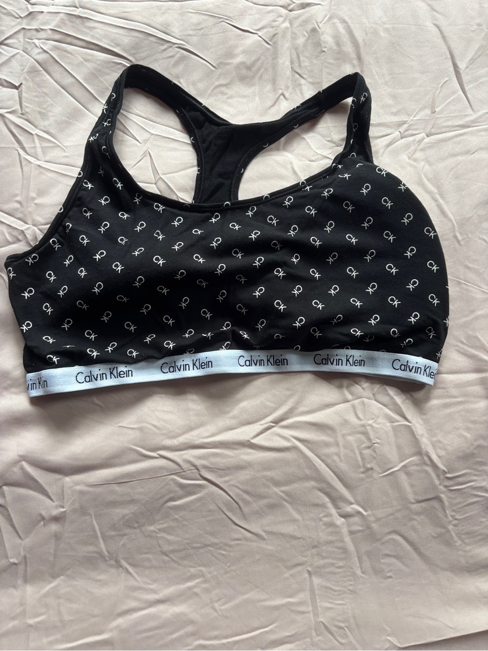 Calvin Klein Black Logo Racerback Sports Bra with White Band